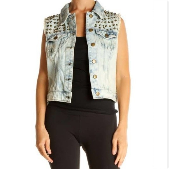 Pistola Studded Acid Wash Sleeveless Jean Vest - Size Small - Picture 1 of 11